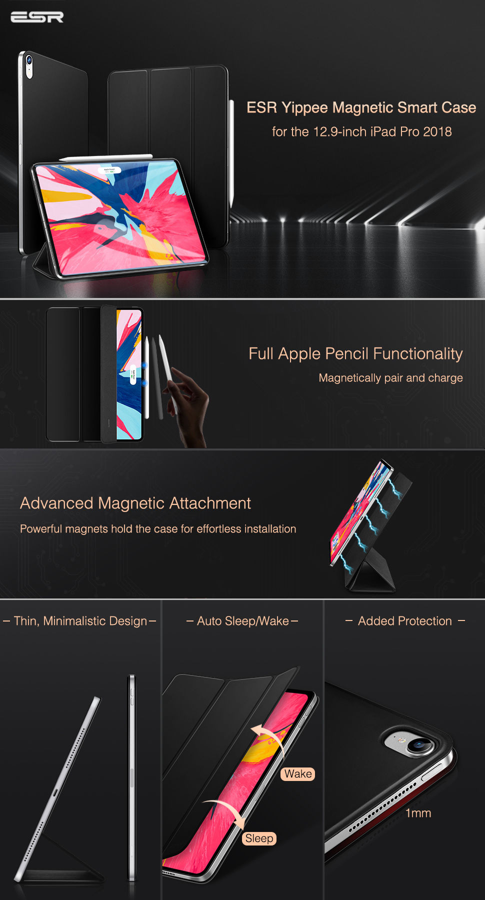 Carcasa ESR Yippee Color Magnetic iPad Pro 12.9 inchi 2018, Black Gohub Shop