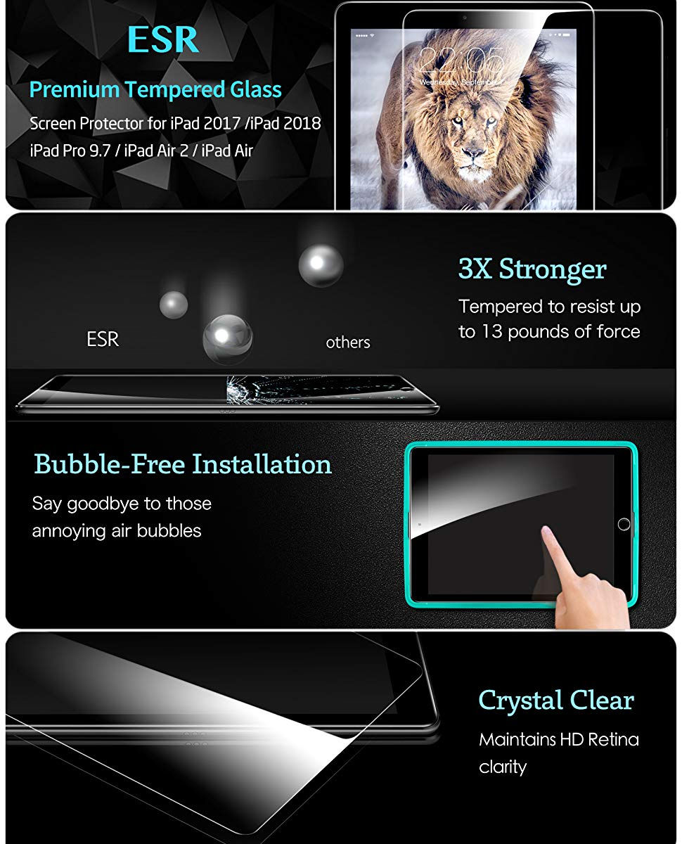 Folie sticla securizata ESR, Tempered Glass iPad Air/Air 2/9.7/9.7 Pro - Gohub Shop