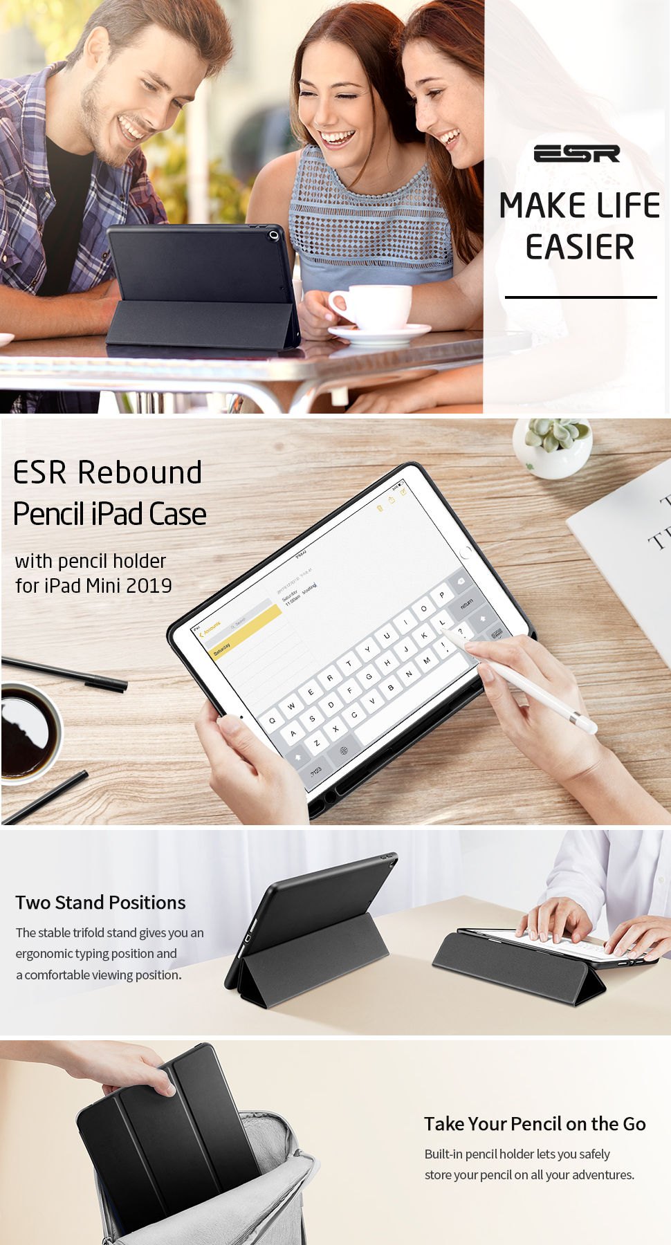 ESR Rebound Pencil for iPad mini 5 2019, Black - Gohub Shop