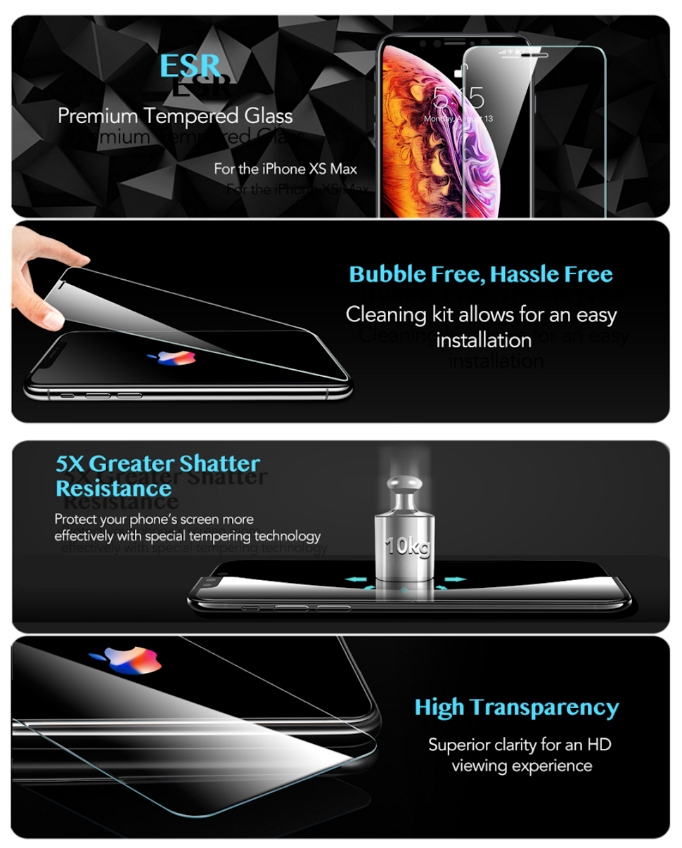 Folie sticla securizata ESR, Tempered Glass iPhone XS Max, Clear